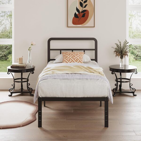 16 Inch Twin XL Bed Frame with Headboard No Box Spring Needed Metal Platform Heavy Duty Steel Slat Mattress Foundation/Easy Assembly/No Noise/Black - Image 6