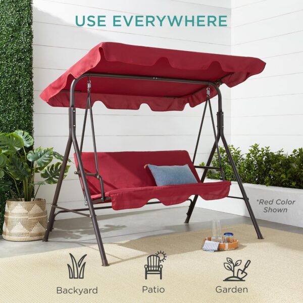 Best Choice Products 2-Person Outdoor Patio Swing Chair, Hanging Glider Porch Bench for Garden, Poolside, Backyard w/Convertible Canopy, Adjustable Shade, Removable Cushions - Gray - Image 6