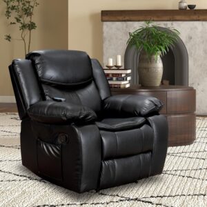 Recliner Chairs for Adults Recliner Chair with Massage and Heat, 2024 Pu Leather Recliner Chair for Living Room, Bedroom, Nursery, Comfy Home Theater Seating,Black