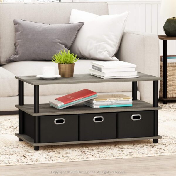 FURINNO Turn-N-Tube Coffee Table, 31.22D x 15.5W x 15.8H in, French Oak Grey/Black/Black - Image 2