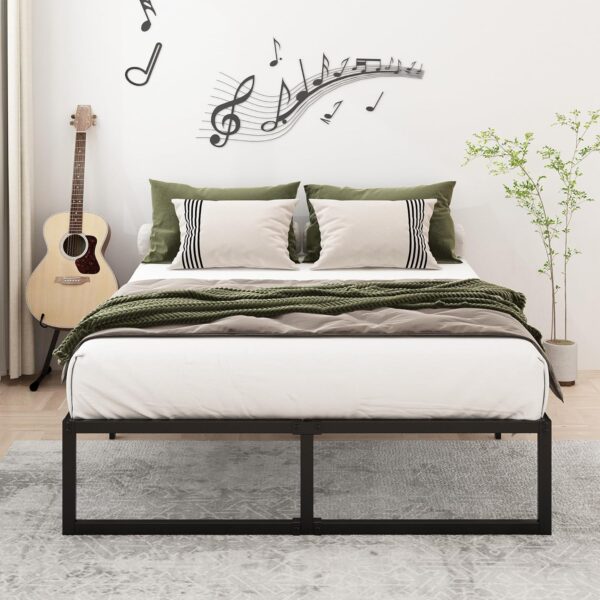14 Inch Queen Bed Frame Heavy Duty Steel Slat Support Metal Platform Bed Frame Queen Size No Box Spring Needed, Easy Assembly, Black - Image 4