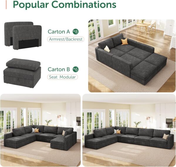 HONBAY Oversized Modular Sectional Sofa with Storage Seats, Reversible Sectional Couch with Removable Covers, Modular Sectional Couch for Living Room, Dark Gray - Image 4
