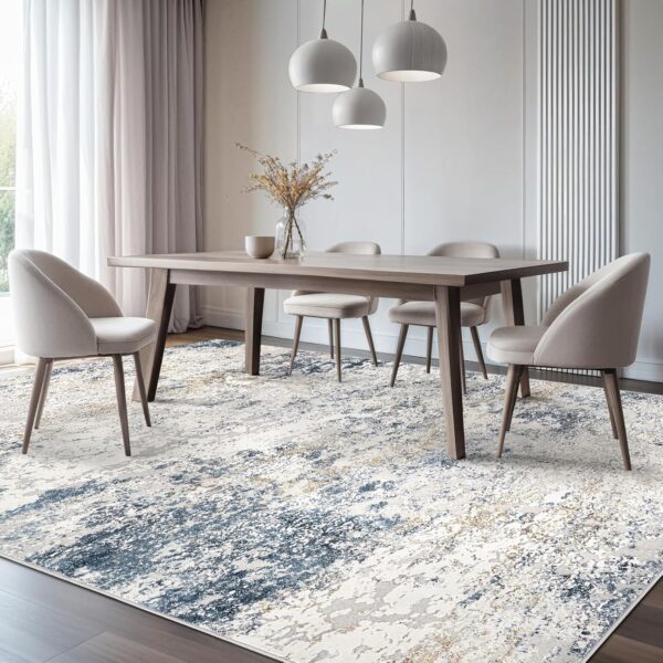 Area Rug Living Room Rugs - 6x9 Abstract Large Soft Indoor Washable Rug Neutral Modern Low Pile Carpet for Bedroom Dining Room Farmhouse Home Office - Beige Blue - Image 4