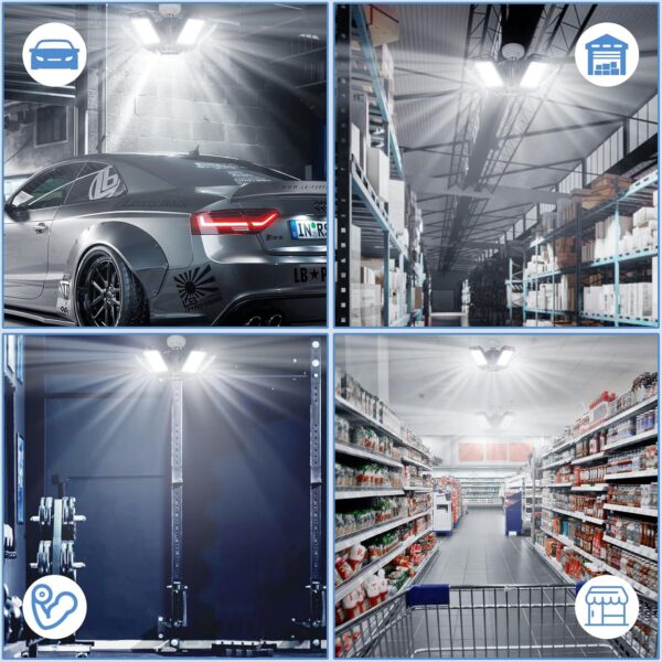LED Garage Lights Bulb 2 Pack 180W 18000LM 6500K Led Shop Light with 6 Plus 1 Deformable Panels Basement Barn Ceiling Lights E26 and E27 - Image 7
