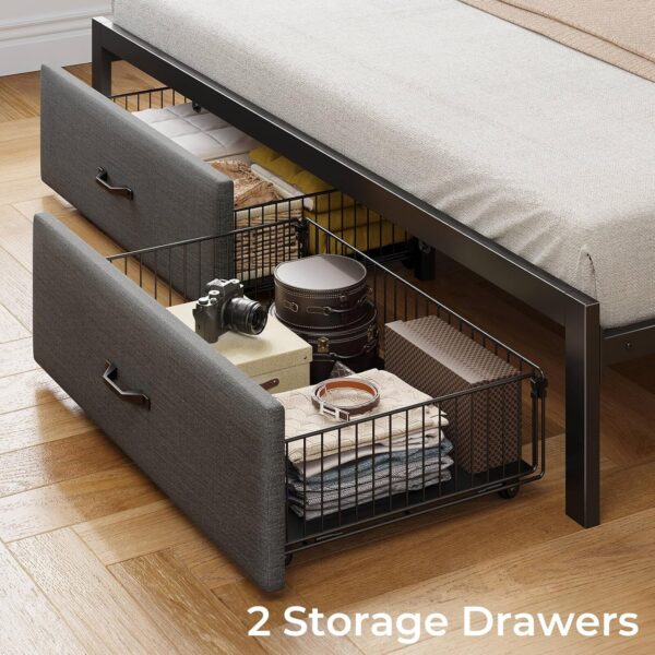 Rolanstar Bed Frame Full Size with Drawers and Charging Station, Upholstered Platform Bed with Storage Headboard and LED Light, Heavy Duty Metal Frame Support, No Box Spring Needed, Noise Free, Grey - Image 6