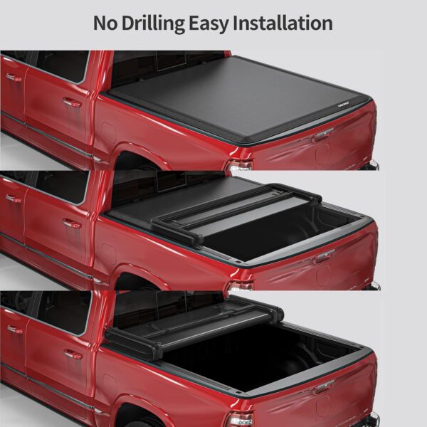oEdRo Soft Tri-fold Truck Bed Tonneau Cover Compatible with 2020-2024 Jeep Gladiator, Fleetside 5 Feet Bed - Image 5