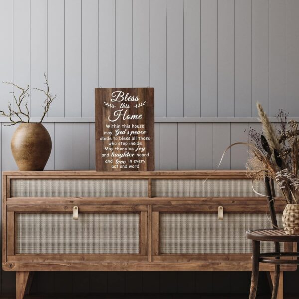 House Warming Gifts Bless this Home Wall Decor House Blessing Plaque Farmhouse Entryway Sign Wood Rustic Sign for Living Room Bedroom Homeowner Gift Religious Decoration(Brown, 13.8 x 11 Inches) - Image 5