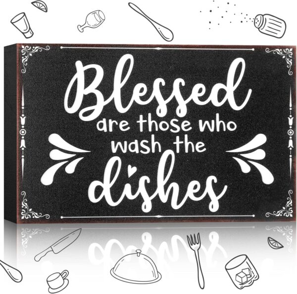 Jetec Wooden Farmhouse Kitchen Decor Black And White Modern Kitchen Wall Decoration Rustic Decorative Funny Tray Art For Shelf Home Cabinets Coffee Counter