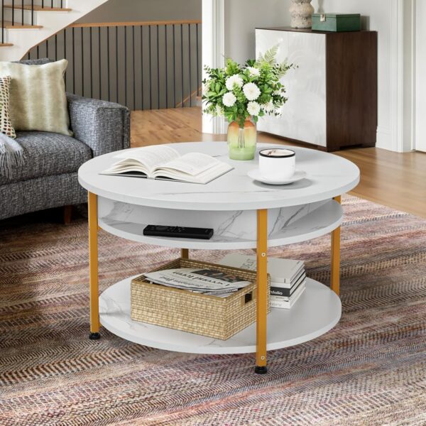 DWVO Round Coffee Table for Living Room, Lift Top Coffee Table with Hidden Compartment, Modern Coffee Table with Storage for Home Office Living Room (Marble White) - Image 4
