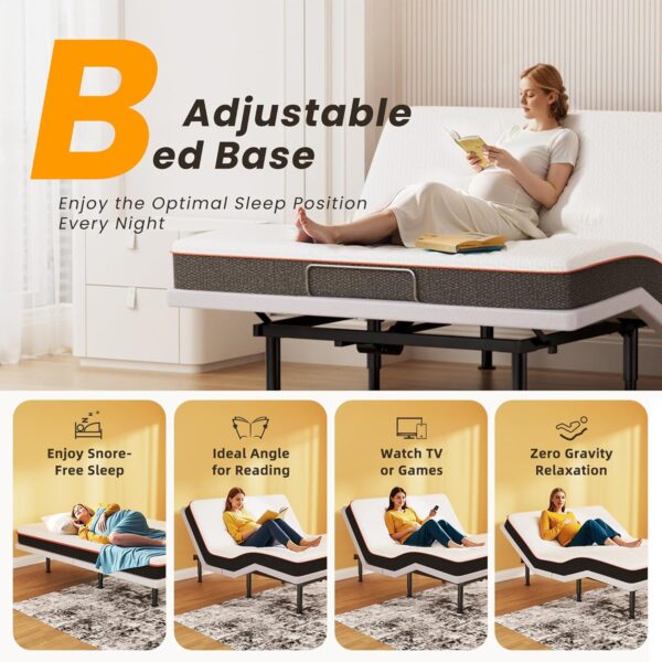 Electric Full Size Adjustable Bed Frame with Massage, Wireless Remote, USB, Head Foot Incline, Underbed Light, Heavy Duty Platform, Zero Gravity, BedFrame Basic with Quiet Motor - Image 3
