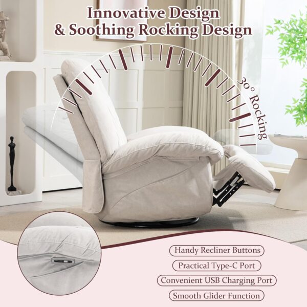 Power Recliner Chair, Swivel Massage Chair Recliner for Adults, Grey Rocker Lazy boy Recliner Chair, Modern Single Lounge Sofa with Side Pocket, USB Port for Living Room Bedroom - Image 4