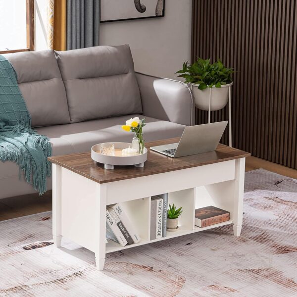 VINGLI Lift Top Coffee Table, White, with Storage Shelf/Hidden Compartment, Gas Lift Mesa De Centro para Sala Pop Up Coffee Table - Image 7