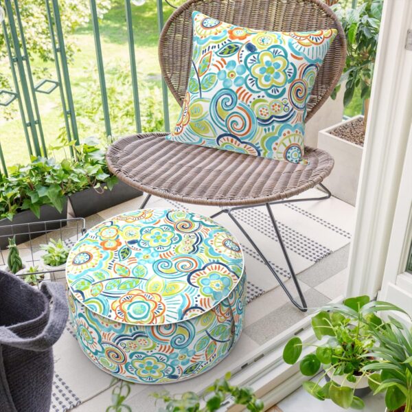 Inflatable Ottoman for Outdoor/Indoor Use,Portable Foot Stool with Handle,Water Repellent Footrest Pouf Ottoman Suitable for Patio,Camping,Deck and Travel(D21 x H9,Flower Blue) - Image 3