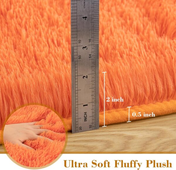 Rugs for Bedroom 5x8 Feet Area Rug for Living Room Ultra Soft Shaggy Carpet for Home Decor Long Plush Fluffy Mat Faux Fur Rug for Bedside Nursery Kids Room Fall Decor, Orange - Image 2