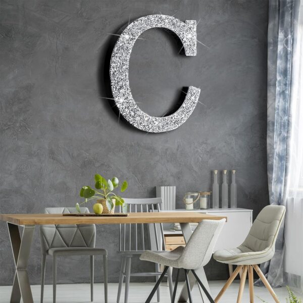 Qunclay 5.7 Inch Crystal Diamond Letters Shiny Letters Decor Hanging Letters with Screws and Hooks Rhinestone Diamond Decorations House Warming Gifts for Wall Bedroom Office Door(Letter C) - Image 5