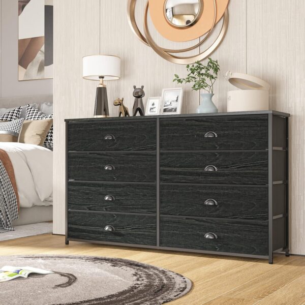 Furnulem Wide Dresser with 8 Fabric Drawers, TV Entertainment Center with Storage for 55'' TV, Large Chest of Drawers for Bedroom, Living Room, Dorm, Closet, Entryway, Wood Top (Black Oak) - Image 6