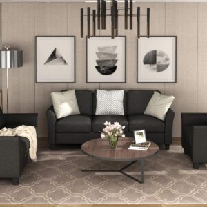 Merax 3 Pieces Sectioanal Sofa Set, Living Room Furniture Set Modern Style Button Tufted Sofa Couch with Tufted Cushions Included 3 Seater Sofa, an Loveseat and One Armchair,Beige