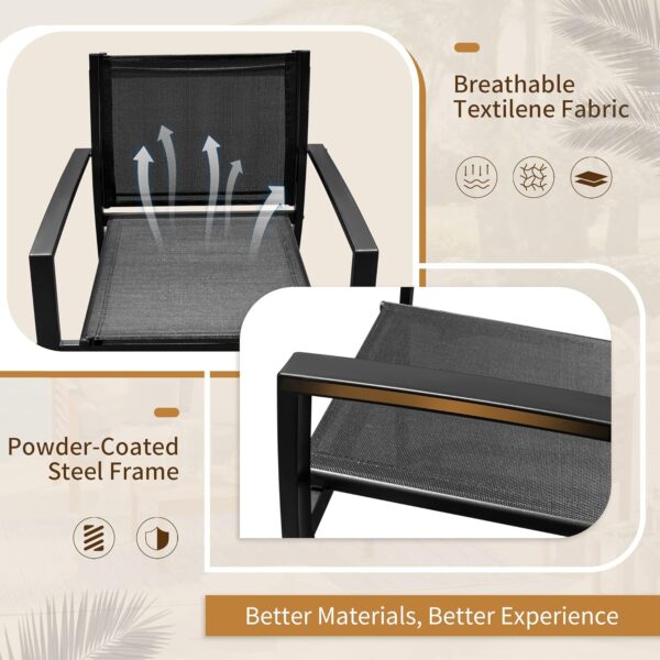 Flamaker 4 Pieces Outdoor Patio Furniture Textilene Modern Conversation Black Bistro Set with Loveseat Tea Table for Home, Lawn and Balcony - Image 3