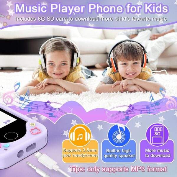 Kids Smart Phone for Girls, Christmas Birthday Gifts for Girls Age 3-10 Kids Toys Cell Phone, 2.8" Touchscreen Toddler Learning Play Toy Phone with Dual Camera, Game, Music Player, 8G SD Card (Purple) - Image 7