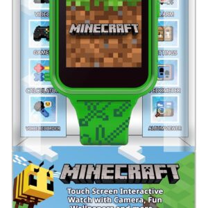 Accutime Microsoft Minecraft Green Educational Learning Touchscreen Smart Watch Toy for Boys, Girls, Toddlers - Selfie Cam, Learning Games, Alarm, Calculator, Step Tracker & more! (Model: MIN4045AZ)