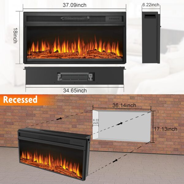 36 inch Electric Fireplace Insert with Remote Control,Adjustable Flame Brightness and Ember Bed Colors,Low Noise,Overheating Protection,750/1500W,Black - Image 7
