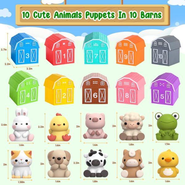 Learning Toy for Toddlers 1 2 3 Year Old, 10 Farm Animal Toys & 10 Barns, Counting, Matching & Sorting Montessori Educational Sensory Toys, Christmas Birthday Easter Gift for Baby Boy Girl 1-3 - Image 3