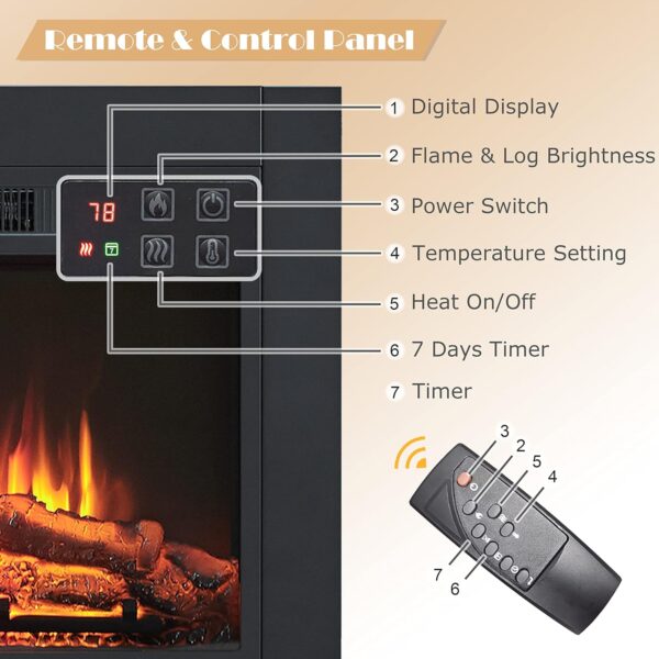 Efiretric® Adam Electric Fireplace Insert with Front Trim Kit, 23" W x 17" H (EF447) with Front Trim Kit, 1500W Heater, Remote Control and Timer - Image 6