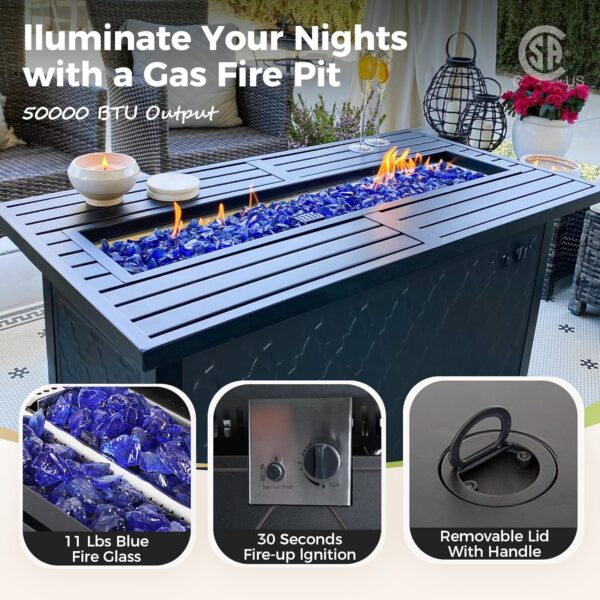 Patio Furniture Set, 4 Pcs Metal Outdoor Conversation Set, 2 Swivel Chairs and 3 Seater Sofa with 5.75" Extra Thick Cushion and Gas Fire Pit Table for Backyard Deck, Red - Image 5