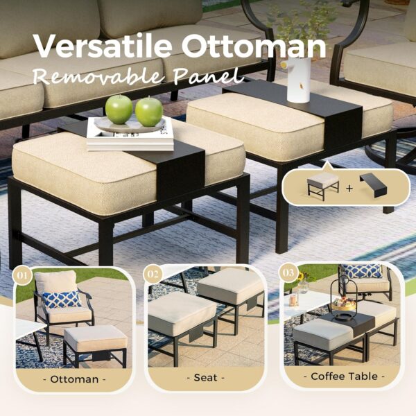 Patio Furniture Set 5 pcs, Outdoor Patio Furniture, 3-Seat Sofa, 2 Swivel Chairs, 2 Ottomans and 5.75" Extra Thick Cushion, Patio Conversation Set for Garden Backyard Deck,Beige - Image 4