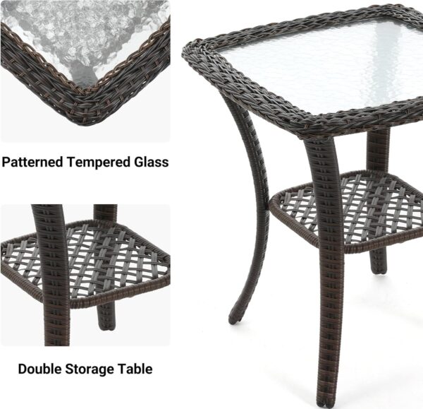 UDPATIO 3 Pieces Patio Furniture Set, Outdoor Swivel Gliders Rocker, Wicker Patio Bistro Set with Rattan Rocking Chair, Glass Top Side Table and Thickened Cushions for Porch Deck Backyard (Blue) - Image 7