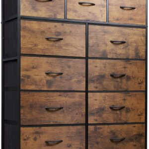 WLIVE Tall Dresser for Bedroom, Fabric Dresser Storage Tower, Dresser & Chest of Drawers Organizer Unit with 11 Drawers, Storage Cabinet, Hallway, Closets, Steel Frame, Wood Top