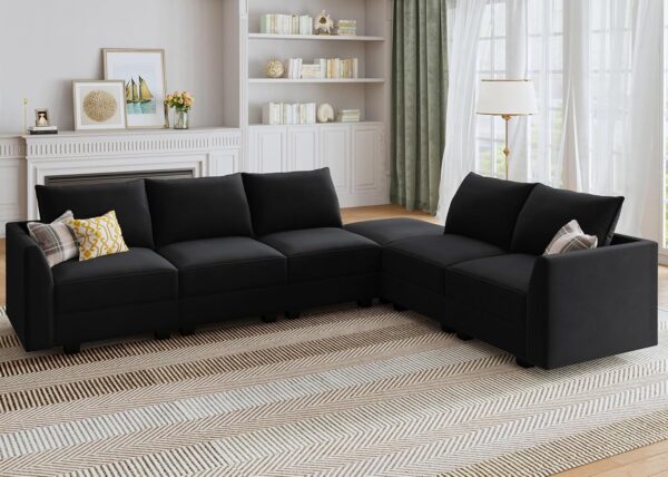 HONBAY Modular Sectional Sofa with Storage Seat Velvet L Shaped Sectional Couch Sectional Couches for Living Room,Black - Image 5