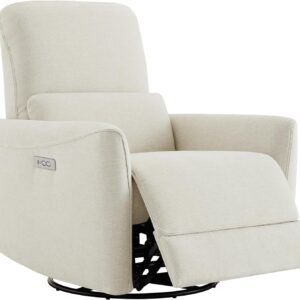 CHITA Power Recliner Chair Swivel Glider, FSC Certified Upholstered Living Room Nursery Reclining Sofa Chair with Lumbar Support, Linen