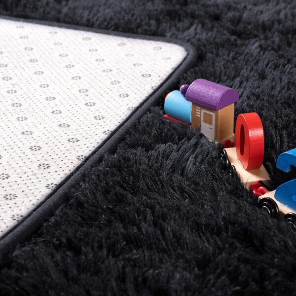 Noahas Fluffy Bedroom Rug Carpet,4x5.3 Feet Shaggy Fuzzy Rugs for Bedroom,Soft Rug for Kids Room,Plush Nursery Rug for Baby,Thick Black Area Rugs for Living Room,Cute Room Decor for Girls Boys - Image 4