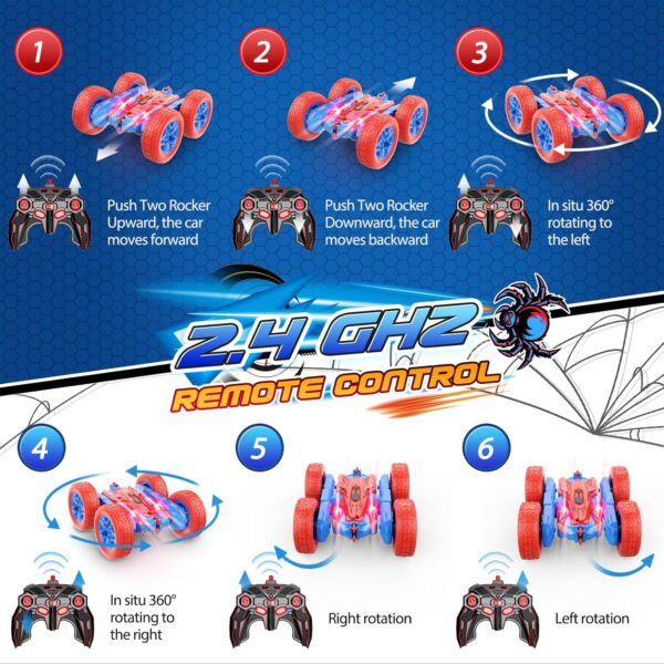 Spider RC Cars Toys for Boys Ages 3-8 Kids Remote Control Stunt Car Toy for 4 5 6 7 8 9 10 Year Old Boy Girl Christmas Birthday Gifts 360° Flip 4WD Car for Boys Age 4-6 5-7 Toddler Gift - Image 7