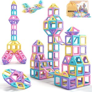 Rurvale Toddler Girl Toys, Magnetic Tiles Basic Set, Birthday Gifts Ideas for Girls Age 3-5, Magnetic Building Blocks, Magnet STEM Montessori Toddler Kids Toys Gifts for 3 4 5 6 7 Year Old Girls
