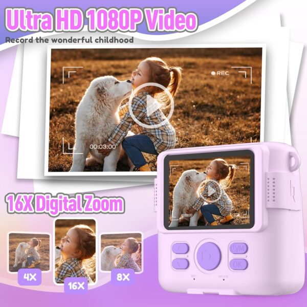 Instant Print Camera for Kids, Christmas Birthday Gifts for Girls Boys, HD Digital Video Cameras for Toddler, Portable Toy for 4 5 6 7 8 9 10 Year Old Girl with 32GB SD Card-Purple - Image 4