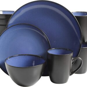 Gibson Soho Lounge Round Reactive Glaze Stoneware Dinnerware Set, Service for 4 (16pc), Blue, Soho Round.