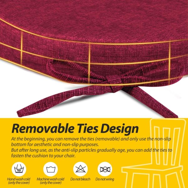 AAAAAcessories U-Shaped Chair Cushions for Dining Chairs with Ties and Removable Cover, 2" Thick Dining Kitchen Chair Pads, Indoor Dining Room Chair Cushions, 17" x 16", 4 Pack, Wine Red - Image 3