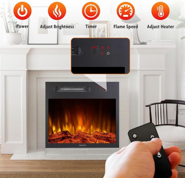 23 inch Built-in Electric Fireplace Insert Heater, Recessed Freestanding Fireplace, Remote Control, Touch Screen, Adjustable Flame Brightness Speed, Low Noise, 1500W, Black - Image 5