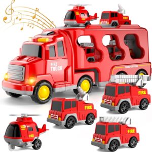 Bennol Toddler Trucks Toys for Boys Age 1-3 3-5, 5 in 1 Fire Car Truck Bus for Toddlers Boys Girls 1 2 3 4 5 6 Years Old, Toddler Boy Toys Christmas Birthday Gift Car Sets with Light Sound
