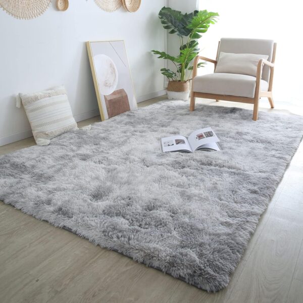 CAIYUECS Shag Area Rug,Indoor Ultra Soft Fluffy Plush Rugs for Bedroom Living Room, Non-Skid Modern Nursery Faux Fur Rugs for Kids Room Home Decor (Tie-Dyed Light Gray, 5x7 Feet) - Image 4