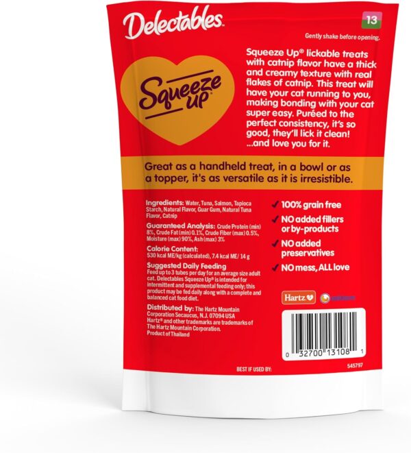 Hartz Delectables Squeeze Up Interactive Lickable Wet Cat Treats for Adult & Senior Cats, Tuna & Salmon with Catnip, 32 Count - Image 5