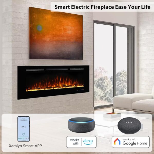 Electric Fireplace 42inches, Wall-Mounted & Recessed Fireplace Inserts, Multicolor Flame w/5 Dimmer, Remote Control Thermostat, Timer, Overheating Protection, Hardwire Connect, 1500W,Black - Image 3