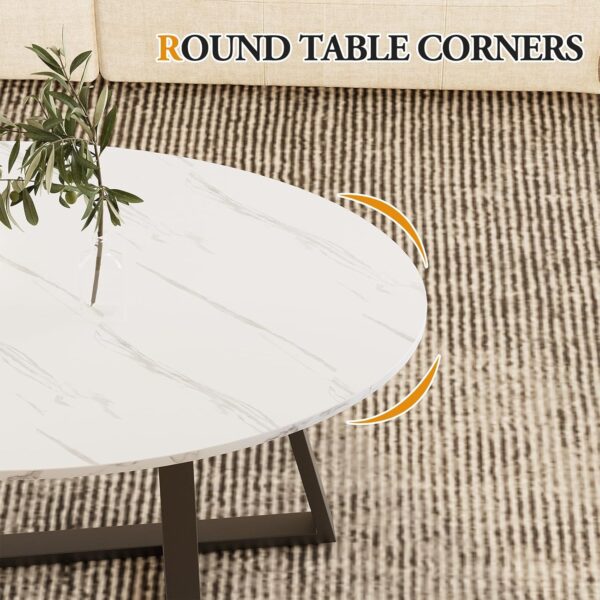 Coffee Table White Faux Marble Coffee Table for Living Room,Oval Modern Center Table Tea Table for Small Space,Wooden Living Room Tables End Table with Sturdy Black Metal Leg - Image 6