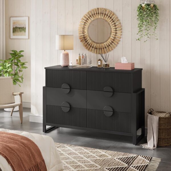Modern 6 Deep Drawer Dresser, Dressers for Bedroom, Chest of Drawers Closet Organizers and Storage Clothes - Easy Pulls Handle, Textured Wood Sticks Borders H Legs for Bedroom, Hallway, Black - Image 2