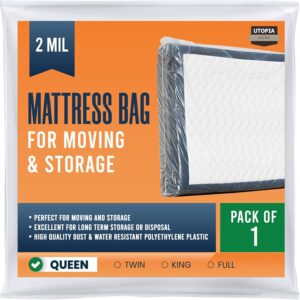Utopia Home Mattress Bag for Moving Queen Size (Pack of 1), 2 Mil Thick Mattress Storage Bag, Plastic Mattress Cover, Fits Mattresses up to 14 Inches
