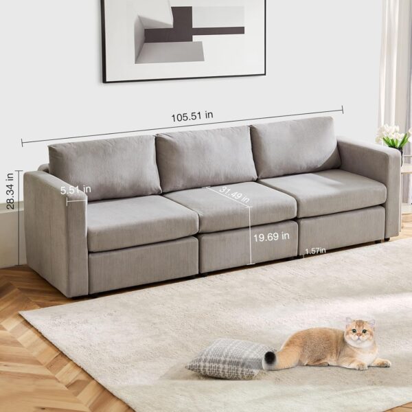 Sweetcrispy Convertible Modular Sectional Sofa, 3 Seat Sectional Couches for Living Room, Basic Shape Modern Fabric Modular Sofa Sleeper with Double Chaise for Home, Apartment, Dorm, Grey - Image 2