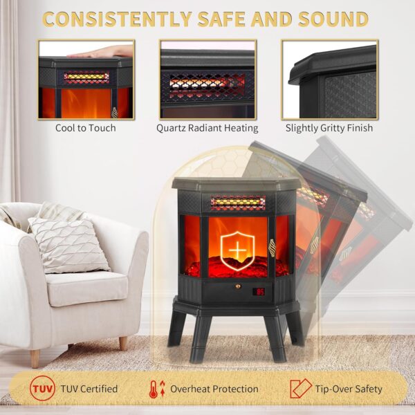 Electric Fireplace Heater 22 in Freestanding Fireplace Stove Infrared Fireplace RealSmart with 3D Flame Effect Remote Control, Timer, Overheating Protection Heater for Indoor Use Black - Image 5