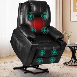 YITAHOME Power Lift Recliner Chair for Elderly Recliner Chair with Massage and Heat Faux Leather Lift Chair with Remote Control for Living Room, with 2 Cup Holders Side Pockets, Black